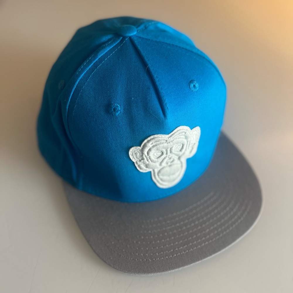 MONKEY SPORT Snapback Hat Blue Grey Flat Brim Cotton Cap OSFM
